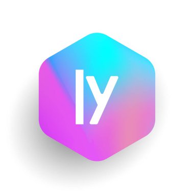 Altıgen şekilli ve renkli arkaplan içinde LY harfi logosu, iş ve şirket kimliği için harf kombinasyonu tasarımı.