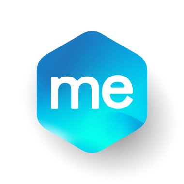 Altıgen şekilli ve renkli arkaplan, iş ve şirket kimliği için harf kombinasyonu logosu tasarımlı ME logosu.