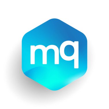 Altıgen şekilli ve renkli arkaplan içinde MQ logosu, iş ve şirket kimliği için harf birleşimi logosu tasarımı.