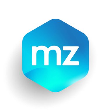 Altıgen şekilli ve renkli arkaplan içinde MZ logosu, iş ve şirket kimliği için harf birleşimi logosu tasarımı.