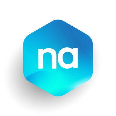 Altıgen şekilli ve renkli arkaplan içinde NA harfi logosu, iş ve şirket kimliği için harf kombinasyonu tasarımı.