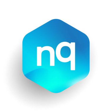 Altıgen şekilli ve renkli arkaplan içinde NQ harfi logosu, iş ve şirket kimliği için harf kombinasyonu tasarımı.