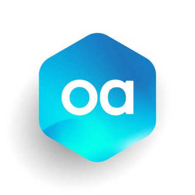 Altıgen şekilli ve renkli arkaplan içinde OA logosu, iş ve şirket kimliği için harf kombinasyonu tasarımı.