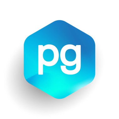 Altıgen şekilli ve renkli arkaplan içinde PG logosu, iş ve şirket kimliği için harf kombinasyonu tasarımı.