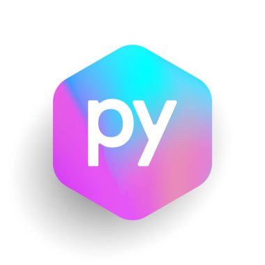 Altıgen şekilli PY logosu ve renkli arkaplan, iş ve şirket kimliği için harf kombinasyonu logosu tasarımı.