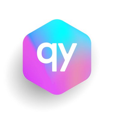 Altıgen şekilli QY logosu ve renkli arkaplan, iş ve şirket kimliği için harf kombinasyonu logosu tasarımı.