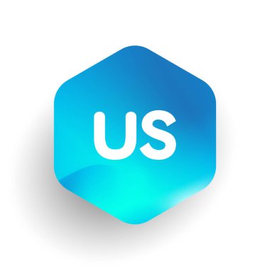 Altıgen şekilli ve renkli arkaplan şeklinde ABD logosu, iş ve şirket kimliği için harf kombinasyonu tasarımı.