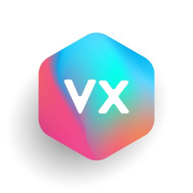 Altıgen şekilli VX logosu ve renkli arkaplan, iş ve şirket kimliği için harf kombinasyonu logosu tasarımı.