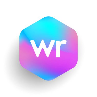 Altıgen şekilli WR logosu ve renkli arkaplan, iş ve şirket kimliği için harf kombinasyonu logosu tasarımı.