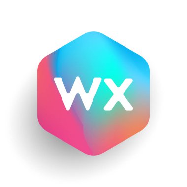 Altıgen şekilli WX logosu ve renkli arkaplan, iş ve şirket kimliği için harf kombinasyonu logosu tasarımı.