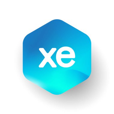Altıgen şekilli XE logosu ve renkli arkaplan, iş ve şirket kimliği için harf kombinasyonu logosu tasarımı.