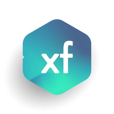 Altıgen şekilli XF logosu ve renkli arkaplan, iş ve şirket kimliği için harf kombinasyonu logosu tasarımı.