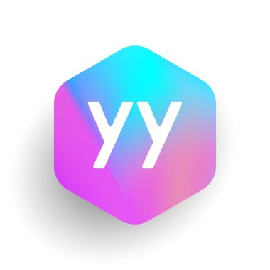 Altıgen şekilli YY logosu ve renkli arkaplan, iş ve şirket kimliği için harf kombinasyonu logosu tasarımı.