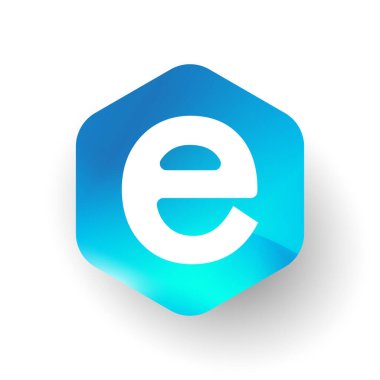 Altıgen şekilli ve renkli arkaplan içinde E harfi logosu, iş ve şirket kimliği için harf kombinasyonu tasarımı.