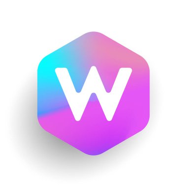 Altıgen şekilli ve renkli arkaplan içinde W harfi logosu, iş ve şirket kimliği için harf kombinasyonu tasarımı.