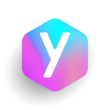 Altıgen şekilli ve renkli arkaplan içinde Y harfi logosu, iş ve şirket kimliği için harf kombinasyonu tasarımı.