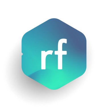 Altıgen şekilli ve renkli arkaplan içinde RF logosu, iş ve şirket kimliği için harf kombinasyonu tasarımı.