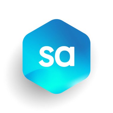 Altıgen şekilli ve renkli arkaplan içinde SA logosu, iş ve şirket kimliği için harf birleşimi logosu tasarımı.