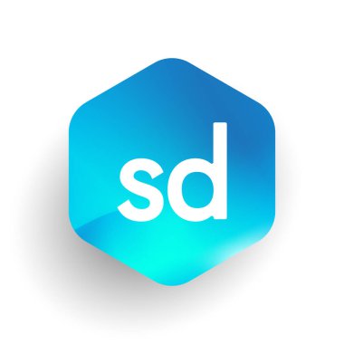 Altıgen şekilli ve renkli arkaplan içinde SD logosu, iş ve şirket kimliği için harf kombinasyonu tasarımı.