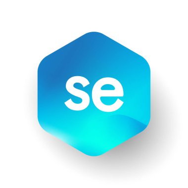 Altıgen şekilli ve renkli arkaplan içinde SE harfi logosu, iş ve şirket kimliği için harf kombinasyonu tasarımı.