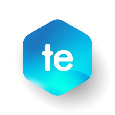 Altıgen şekilli ve renkli arkaplan içinde TE logosu, iş ve şirket kimliği için harf kombinasyon logosu tasarımı.