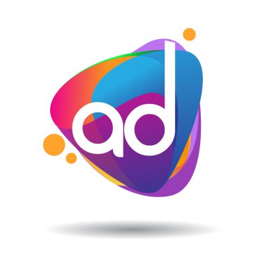 Renkli arkaplanı olan AD harfi logosu, yaratıcı endüstri, web, iş ve şirket için harf kombinasyonu tasarımı.