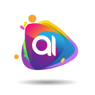 Renkli sıçrama arkaplanı olan harf yapay zeka logosu, yaratıcı endüstri, web, iş ve şirket için harf kombinasyonu tasarımı.