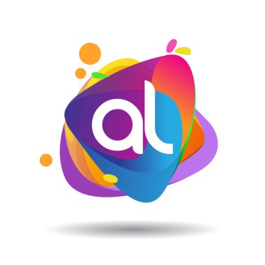 AL harfi logosu renkli sıçrama arkaplanı, yaratıcı endüstri, web, iş ve şirket için harf kombinasyonu tasarımı.