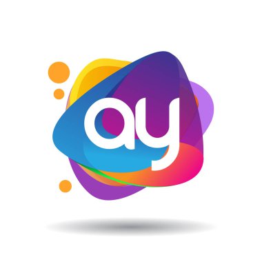 Renkli sıçrama arkaplanı olan AY logosu, yaratıcı endüstri, web, iş ve şirket için harf kombinasyonu tasarımı.