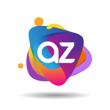 Renkli sıçrama arkaplanı olan AZ logosu, yaratıcı endüstri, web, iş ve şirket için harf kombinasyonu tasarımı.