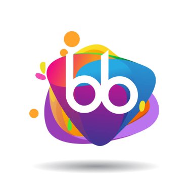 Renkli sıçrama arkaplanı olan BB logosu, yaratıcı endüstri, web, iş ve şirket için harf kombinasyonu tasarımı.
