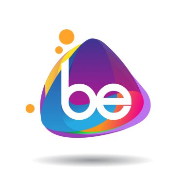 Renkli arka planlı BE logosu, yaratıcı endüstri, web, iş ve şirket için harf kombinasyonlu logo tasarımı.