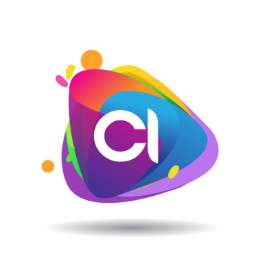 Renkli sıçrama arkaplanı olan CI harfi logosu, yaratıcı endüstri, web, iş ve şirket için harf kombinasyonu tasarımı.