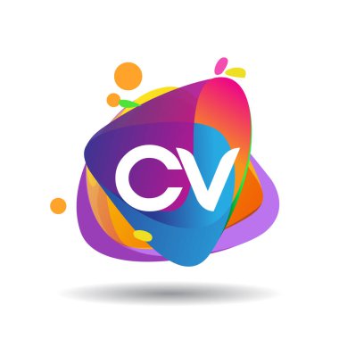 Renkli arka planlı CV logosu, yaratıcı endüstri, web, iş ve şirket için harf kombinasyonu tasarımı.