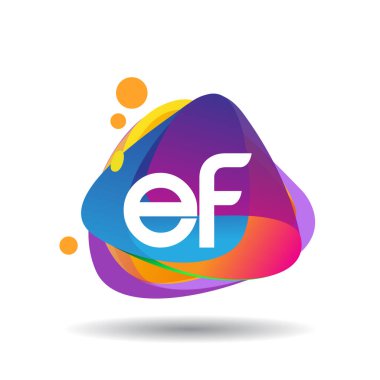 Renkli arka planı olan EF logosu, yaratıcı endüstri, web, iş ve şirket için harf kombinasyonu tasarımı.