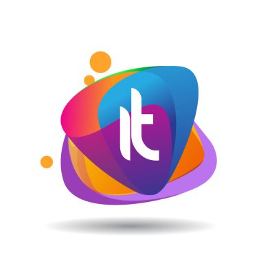 Renkli sıçrayan arka planlı Letter IT logosu, yaratıcı endüstri, web, iş ve şirket için harf kombinasyonu tasarımı.