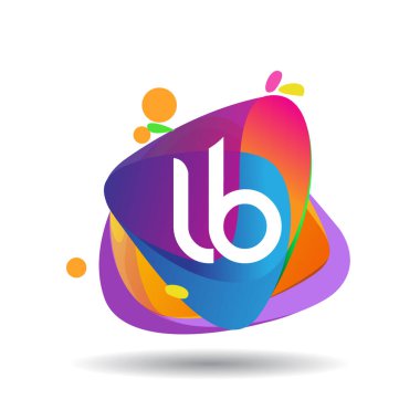 LB logosu renkli sıçrama arkaplanı, yaratıcı endüstri, web, iş ve şirket için harf kombinasyonu tasarımı.