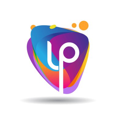 LP logosu renkli sıçrama arkaplanı, yaratıcı endüstri, web, iş ve şirket için harf kombinasyonu tasarımı.