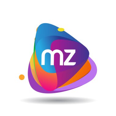 Renkli bir arka planı olan MZ logosu, yaratıcı endüstri, web, iş ve şirket için harf kombinasyonu tasarımı.