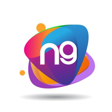 Renkli sıçrama arkaplanlı NG logosu, yaratıcı endüstri, web, iş ve şirket için harf kombinasyonu tasarımı.