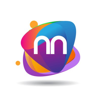 Renkli sıçrama arkaplanı olan NN harfi logosu, yaratıcı endüstri, web, iş ve şirket için harf kombinasyonu tasarımı.
