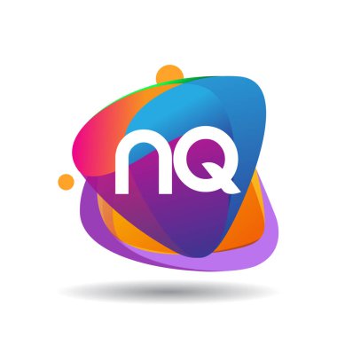 Renkli sıçrama arkaplanı olan NQ harfi logosu, yaratıcı endüstri, web, iş ve şirket için harf kombinasyonu tasarımı.