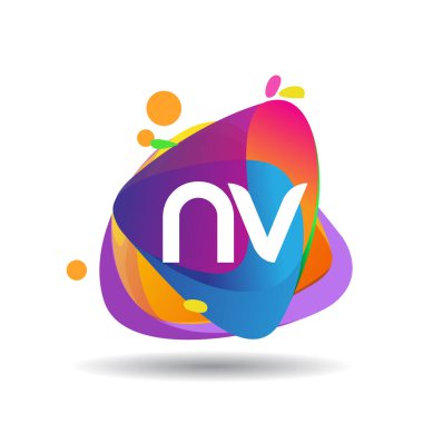 Renkli arkaplanı olan NV harfi logosu, yaratıcı endüstri, web, iş ve şirket için harf kombinasyonu tasarımı.