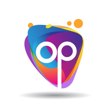 Renkli sıçrama geçmişi olan harf işletim logosu, yaratıcı endüstri, web, iş ve şirket için harf kombinasyonu tasarımı.