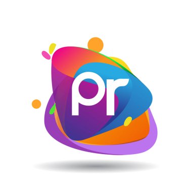 Rengarenk arka planı olan harf halkla ilişkiler logosu, yaratıcı endüstri, web, iş ve şirket için harf kombinasyonu tasarımı.