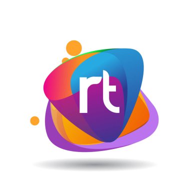 Renkli arkaplanı olan harf RT logosu, yaratıcı endüstri, web, iş ve şirket için harf kombinasyonu tasarımı.