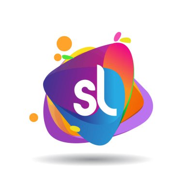 Renkli sıçrama arkaplanı olan SL logosu, yaratıcı endüstri, web, iş ve şirket için harf kombinasyonu tasarımı.