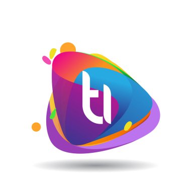 Renkli sıçrama arkaplanı olan TI harfi logosu, yaratıcı endüstri, web, iş ve şirket için harf kombinasyonu tasarımı.