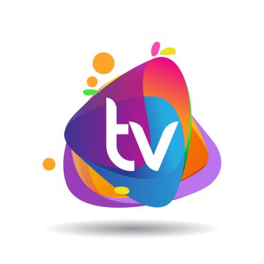 Renkli arkaplanlı TV logosu, yaratıcı endüstri, web, iş ve şirket için harf kombinasyonu tasarımı.