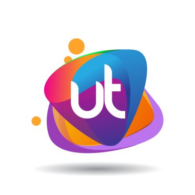Renkli arkaplanı olan UT logosu, yaratıcı endüstri, web, iş ve şirket için harf kombinasyonu tasarımı.
